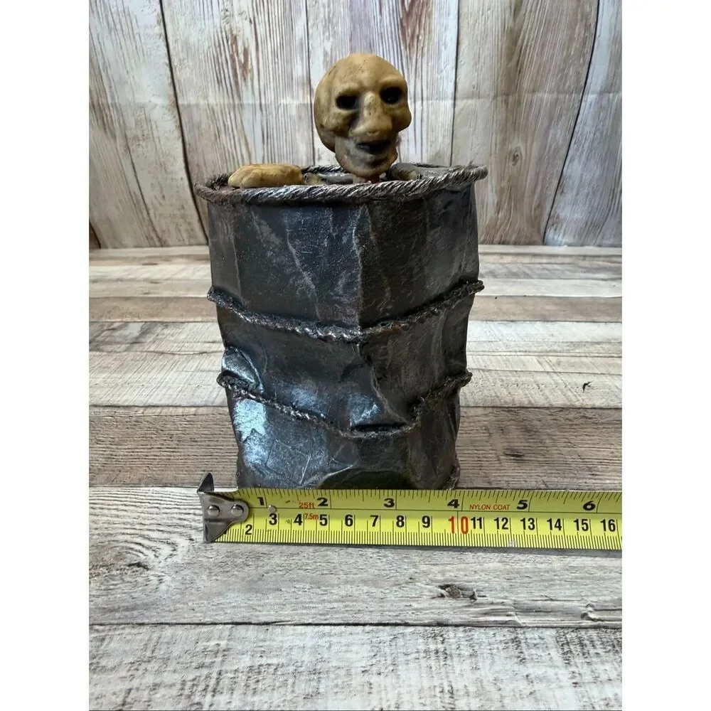 Halloween Creepy Skeleton Barrel Coin Bank Spooky Horror Decor Gothic Distressed